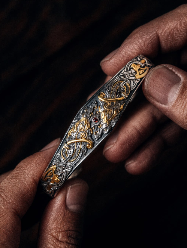 Celtic Twin Wolf Bracelet Secondary image
