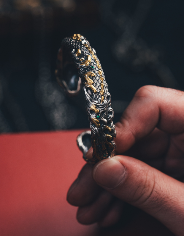 Serpent Engraved Gold Accent Bracelet Secondary image
