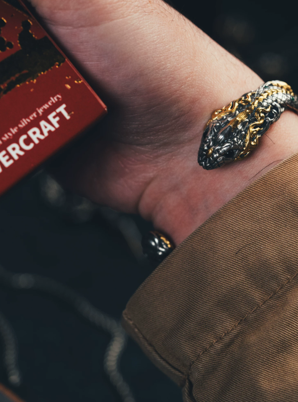 Serpent Engraved Gold Accent Bracelet