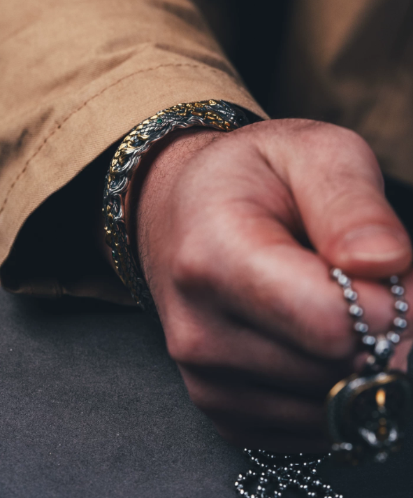 Serpent Engraved Gold Accent Bracelet