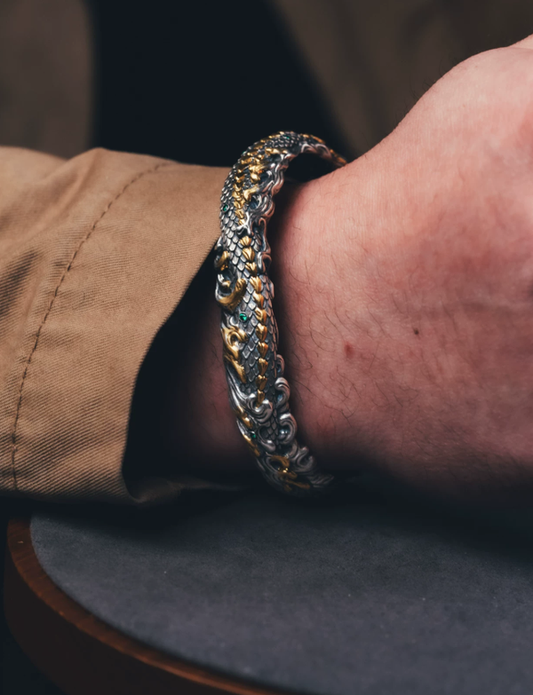 Serpent Engraved Gold Accent Bracelet